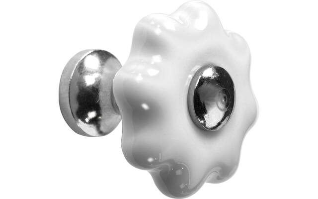 Meubelknop Porselein Fleur 31mm Wit/Nikkel