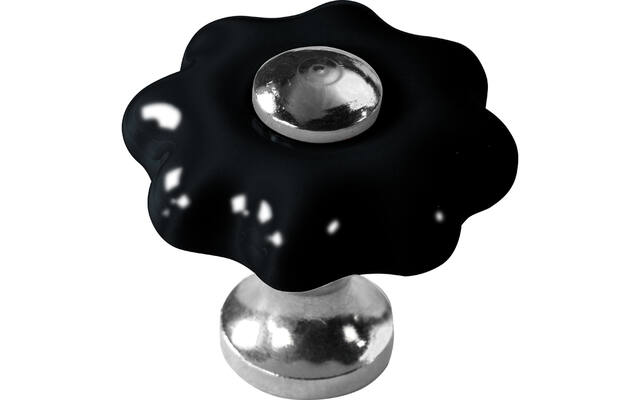 Meubelknop Porselein Fleur 31mm Zwart/Nikkel