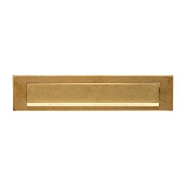 Intersteel Briefplaat rechthoekig 340x75mm met klep/regenrand PVD messing getrommeld
