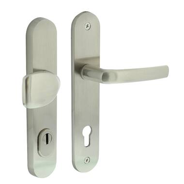 Intersteel Voordeurbeslag ovaal greep/kruk profielcilindergat 92 mm met kerntrekbeveiliging nikkel mat