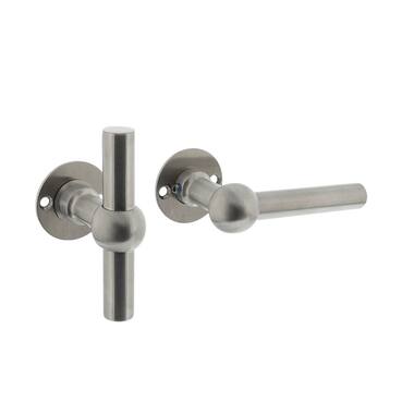 Intersteel Deurkruk L/T Bol met ronde rozet 42x2 mm rvs geborsteld