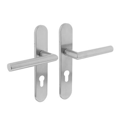Intersteel Deurkruk Hoek 90° op op schild profielcilindergat 72 mm rvs geborsteld