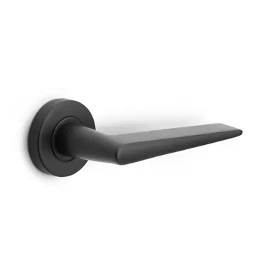 Deurklink Zwart Maniago 128mm op ronde verende rozet