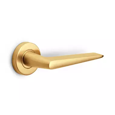 Deurklink Mat goud PVD Maniago 128mm op ronde verende rozet