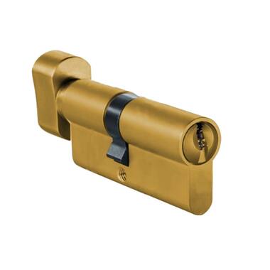 Knopcilinder dubbel Messing 35/40mm SKG2, knop 5mm en sleutelzijde 10mm verlengd