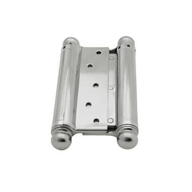 Bommerscharnier dubbelwerkend Vernikkeld 100mm met sierknop, geschikt voor deurdikte 25-30mm