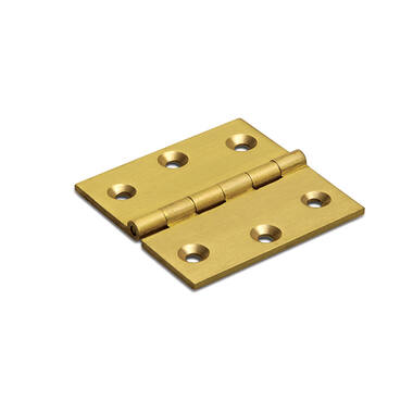 Scharnier massief messing 50x50x2mm met vaste scharnierpen met rechte hoeken
