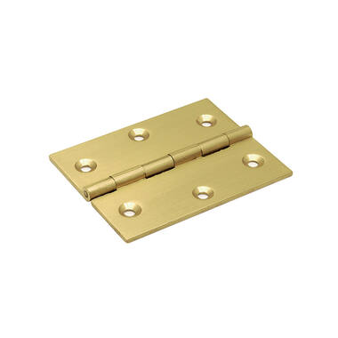 Scharnier massief messing 60x50x2mm met vaste scharnierpen met rechte hoeken