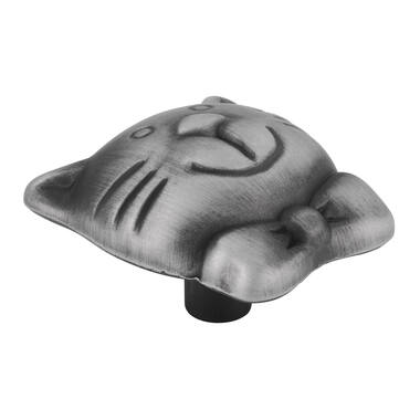 Meubelknop antiek ijzer look poes 37x32x25mm