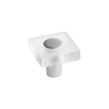 Meubelknop transprarant/aluminium look kunststof vierkant 30x30x26mm