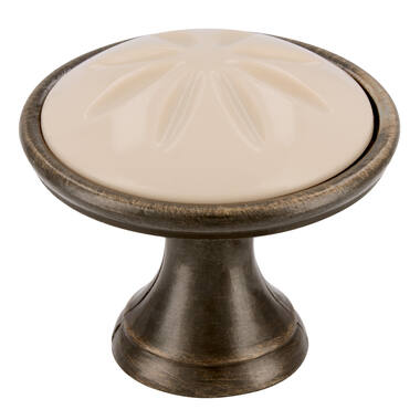 Meubelknop antiek brons/beige 34mm 34x34x30mm