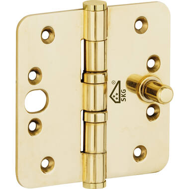Veiligheidskogellagerscharnier Messing PVD Platkop 89x89mm SKG3, met ronde hoeken
