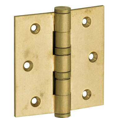 Kogellagerscharnier Messing antiek Platkop 89x89mm Met rechte hoek