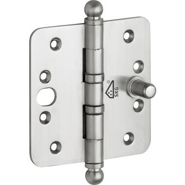 Veiligheidskogellagerscharnier Mat nikkel PVD Bolkop 89x89mm SKG3, met ronde hoeken