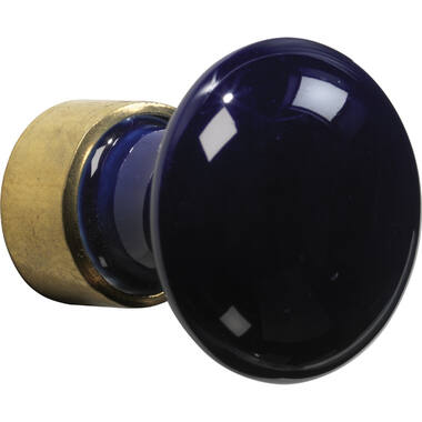 Meubelknop Porselein Paddenstoel 30mm Messing/blauwsevres
