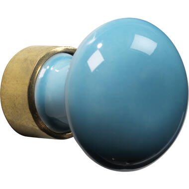 Meubelknop Porselein Paddenstoel 30mm Messing/turquoise
