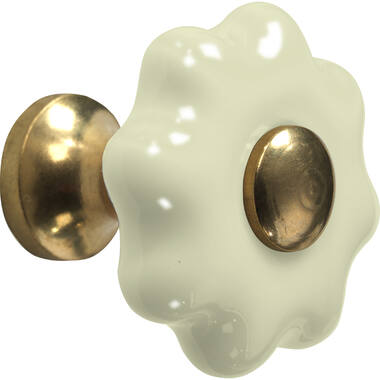Meubelknop Porselein Fleur 31mm Ivoor/Messing