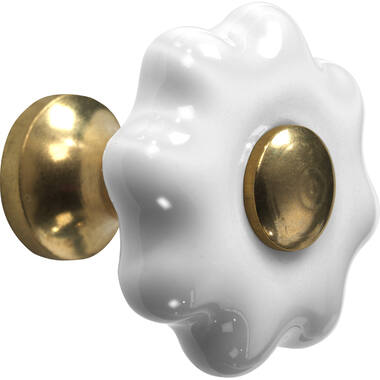 Meubelknop Porselein Fleur 31mm Wit/Messing