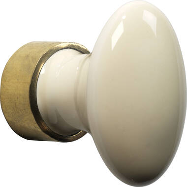 Meubelknop Porselein Ovaal 33mm Ivoor/Messing