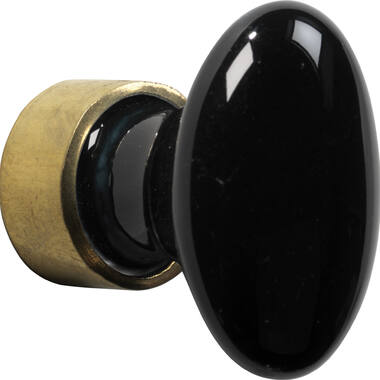 Meubelknop Porselein Ovaal 60mm Zwart/Messing