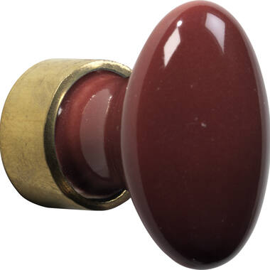 Meubelknop Porselein Ovaal 33mm Messing/Bordeaux