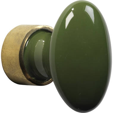 Meubelknop Porselein Ovaal 33mm Messing/keizergroen