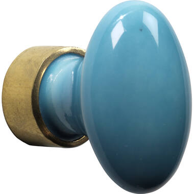 Meubelknop Porselein Ovaal 33mm Messing/turquoise