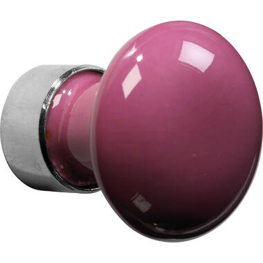 Meubelknop Porselein Paddenstoel 30mm Nikkel/fuchsia