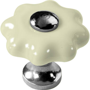 Meubelknop Porselein Fleur 31mm Ivoor/Nikkel