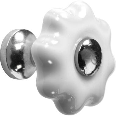 Meubelknop Porselein Fleur 31mm Wit/Nikkel
