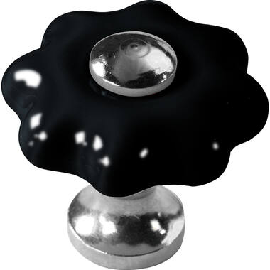 Meubelknop Porselein Fleur 31mm Zwart/Nikkel
