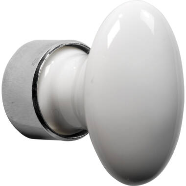 Meubelknop Porselein Ovaal 60mm Wit/Nikkel