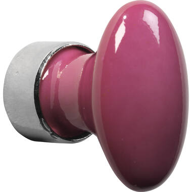 Meubelknop Porselein Ovaal 33mm Nikkel/fuchsia