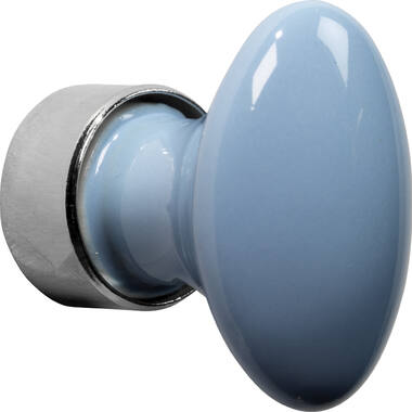 Meubelknop Porselein Ovaal 33mm Nikkel/lichtblauw